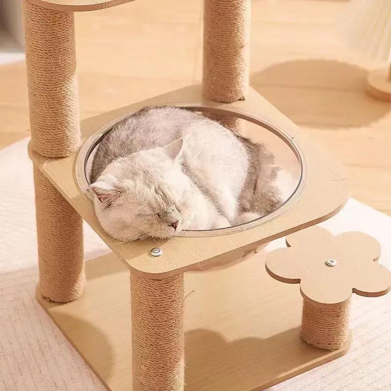 Modern Large Beige Wooden Cat Tree Scratcher Custom Design Climbing Frame for Cats Wholesale Manufacturer Supplies