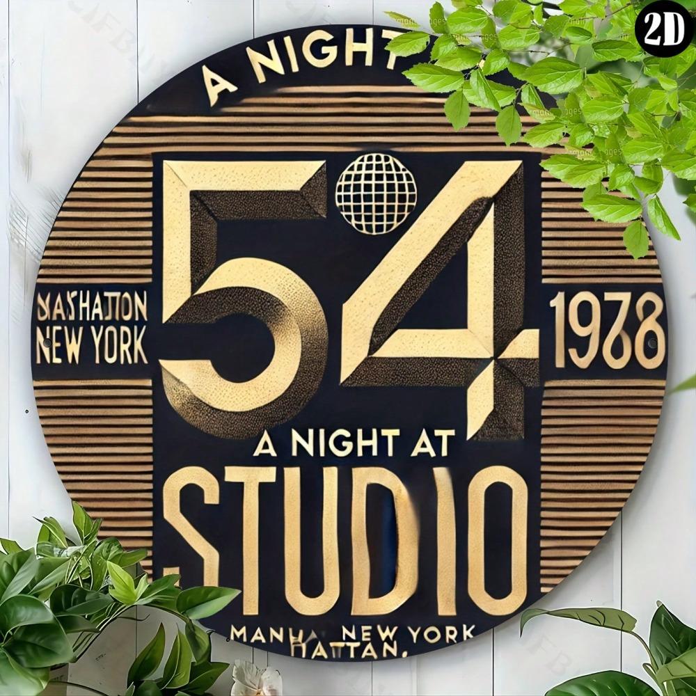 Runde Metall-Wandkunst Retro 8 Zoll Blechschild Studio 54 Aluminium Dekor für Zuhause Bar Büro Geschenk Innen Außen Halloween Wohnzimmer Küche