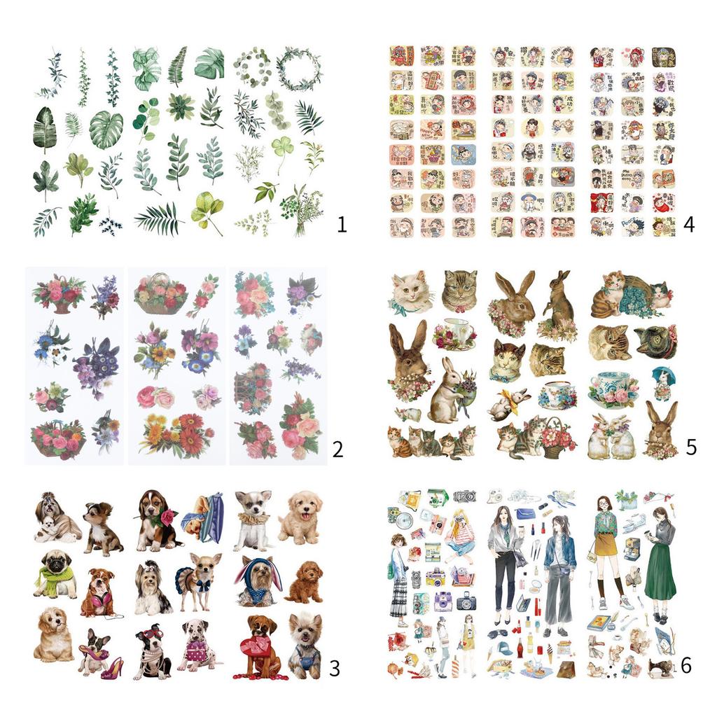 Retro Scrapbooking Stickers Aesthetic Flower Stickers Dog Cat Rabbit Stickers for DIY Diary Album Planner Scrapbooking
