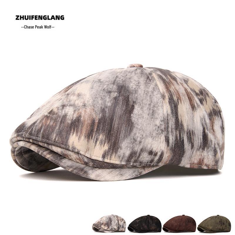 Men's Warm Fleece-Lined Striped Duckbill Beret - British Style Autumn/Winter Newsboy Cap