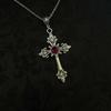 Gothic Victoria Red Crystal Cross Pendant Necklace for Men Women Personality Punk Hallowmas Party Vampire Jewelry Accessories