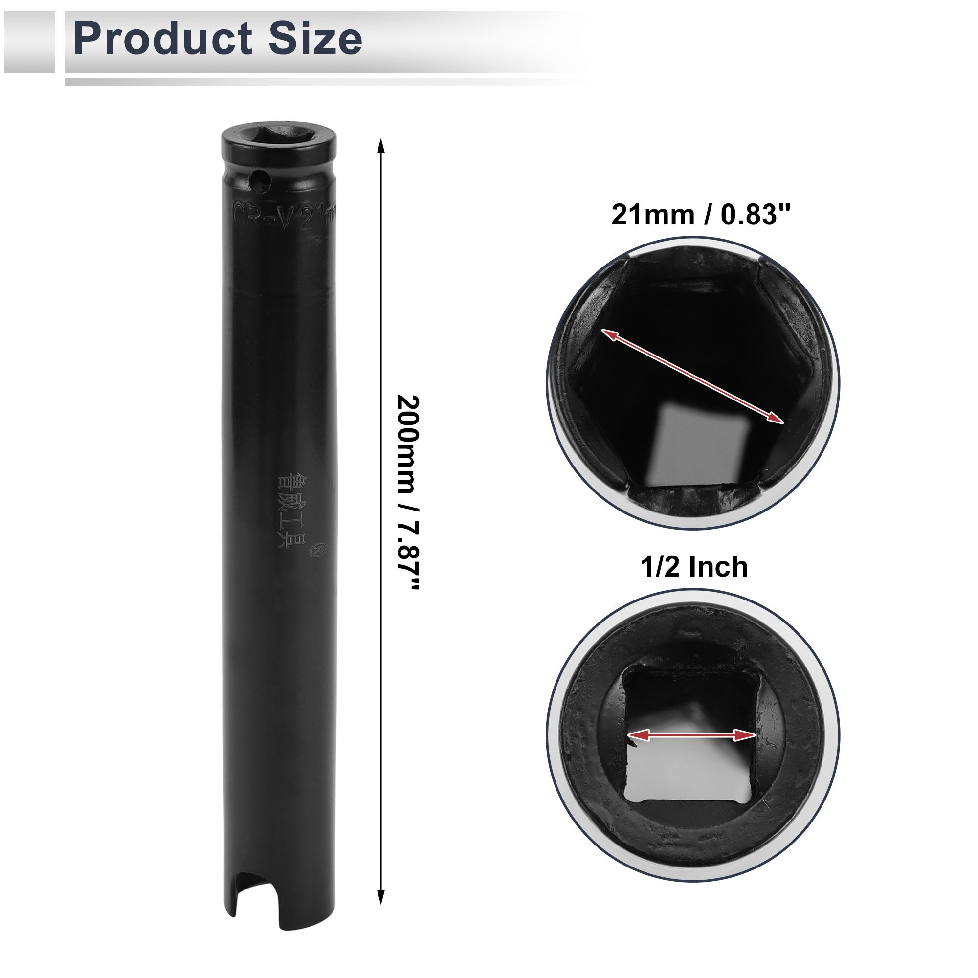 Motoforti Impact Socket Durable 200mm Hardware Tool 6 Point Carbon Steel 21/22/24/27mm Motorcycle Repair 1/2 Inch Drive 21mm