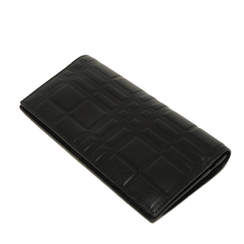 Used 11033 Embossed Check Continental Wallet 8054850 7940 Smooth Calfskin Bifold Unused Logo Foil Stamping Black Men's