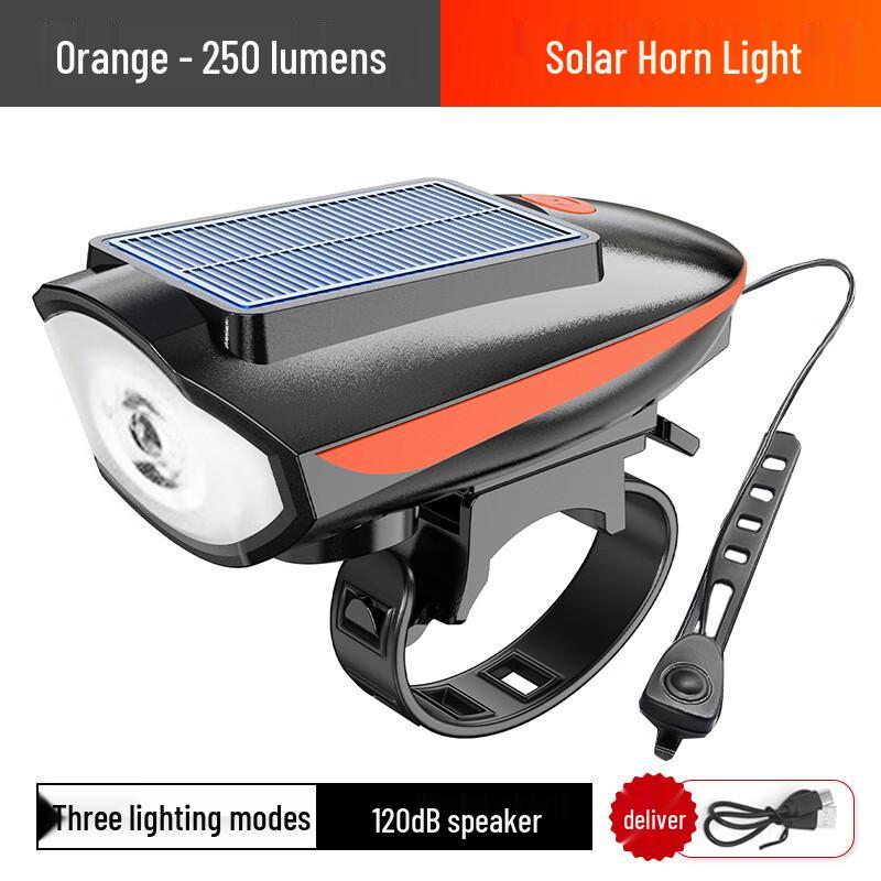 Solar USB Rechargeable Bicycle Headlight with Horn
