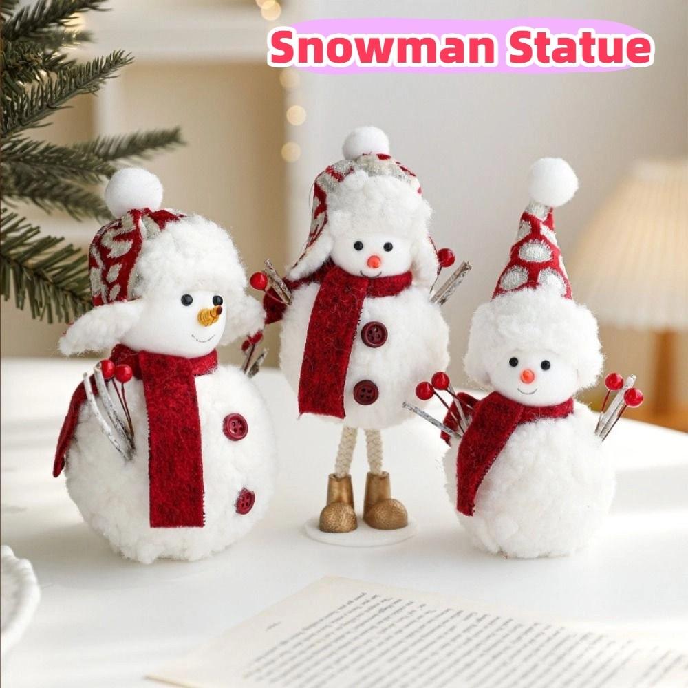 Kawaii Cartoon Christmas Snowman Ornaments White Soft Snowman Statue Knitted Simulation Xmas Decoration Christmas Table
