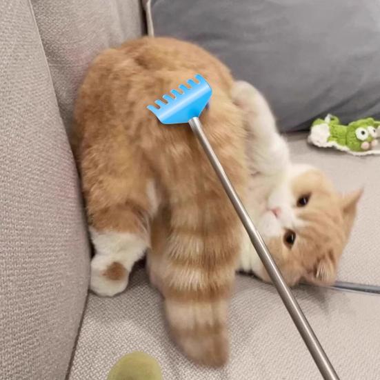 Interactive Touch Therapy Toy for Cats Dogs Extendable Pet Massage Stick Telescopic Rake Shaped Teaser Wand for Bonding Training Grooming