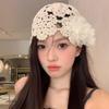 Women's Japanese Style Hollow Out Handmade Crochet Head Cap Thin Retro Flower Knitted Wool Hat Kni
