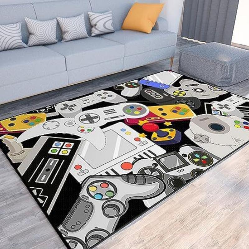 

Gamer Non-Slip Area Rug Game Controller Pattern Black Carpet for Playroom Bedroom Living Room Floor Mat Waterproof Easy Clean 50X80CM