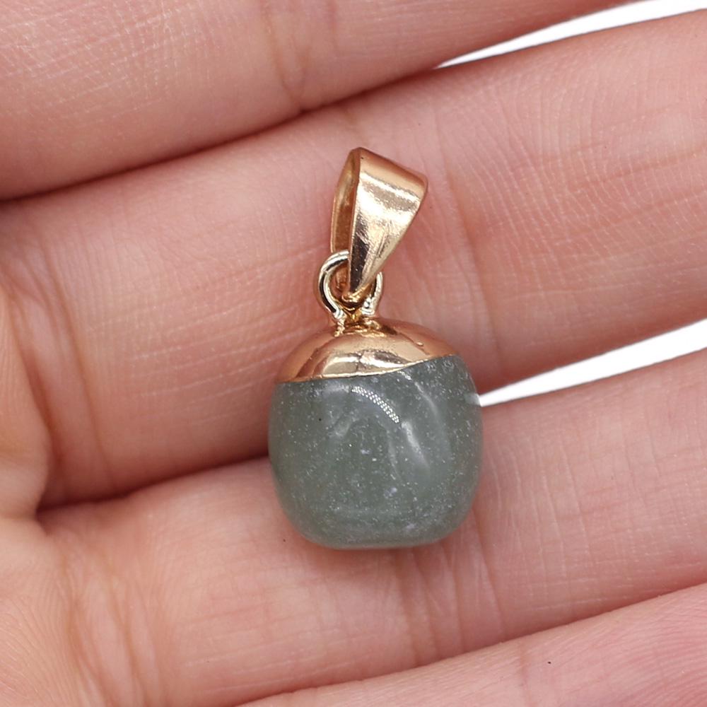2Pcs, Aura Healing Crystal Pendant with Golden Buckle, Handcrafted Spherical Natural Stone Quartz Agate Gemstone Charms for Jewelry Making DIY Crafts