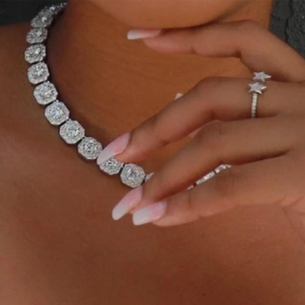 Iced Out Square Tennis Chain Cuban Link Chain for Women 13MM Rhinestone Paved Maimi Cuban Chain Hip Hop Necklaces Jewelry