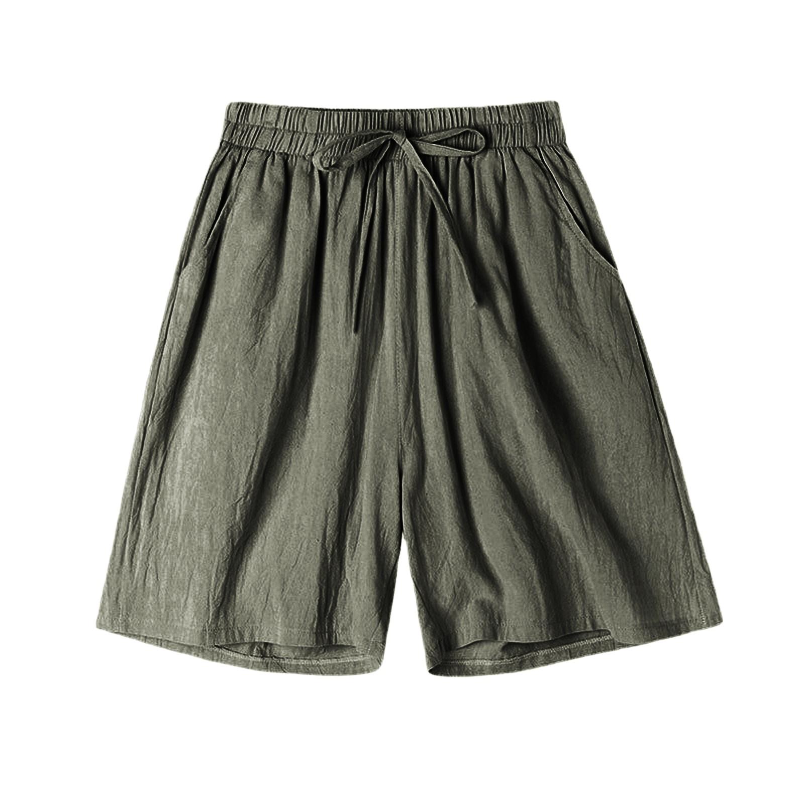 

Літні бавовняні лляні жіночі шорти, повсякденні шорти з високою талією, вільні шорти для дівчат, м’які прохолодні жіночі шорти, дихаючі м’які домашні речі L армія зелений колір