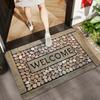 1pc, Wood Grain Pebble WELCOME English Door Mat, Retro Simulated Stone Border Pattern, Fleece Thickened 1.02cm Sponge Filling, Non-Slip Wear-Resistant
