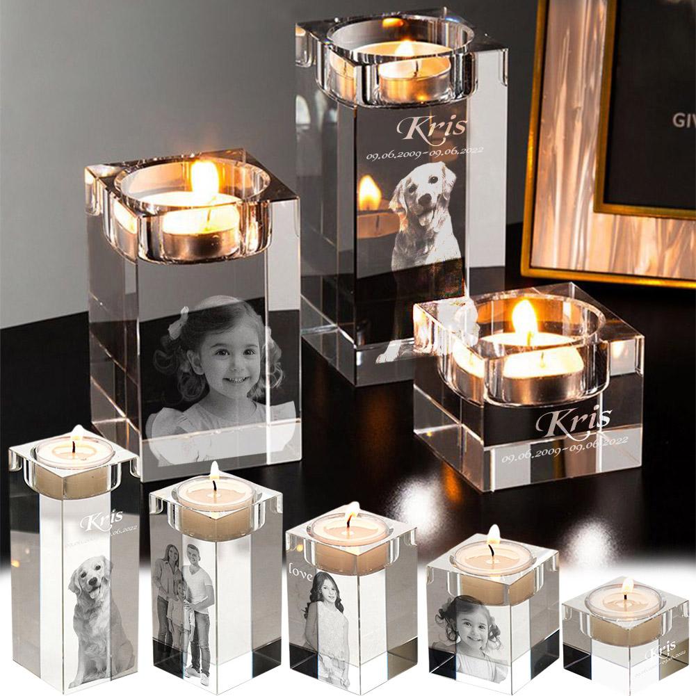 Porte-bougie en Cristal Photo 3D Personnalisé Personnalisé Candélabre en Cristal Photos Commémoratives Couple d'Animaux Décoration Cadeau