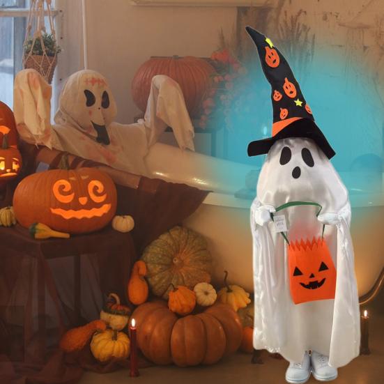 Halloween Trick or Treat Ghost Decoration Light Up White Ghost with Candy Bucket 3ft Front Porch Standing Ghost for Outdoor Yard Lawn Decor