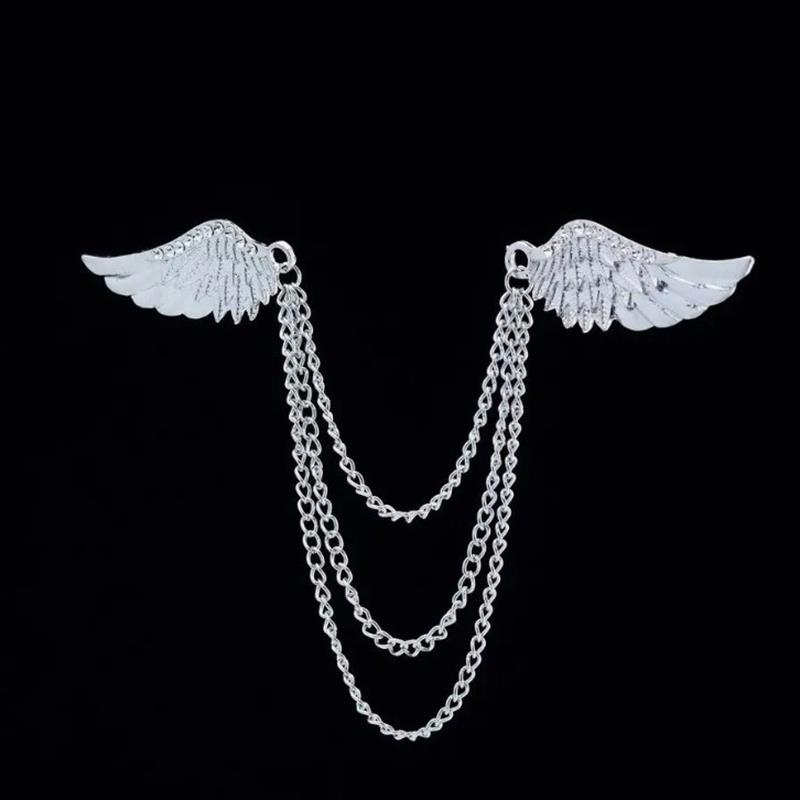 Korean New Fashion Four Stars Zircon Tassel Chain Metal Brooch for Women Men Suit Pin Cloth Moon Corsage Pin Clothing Jewelry
