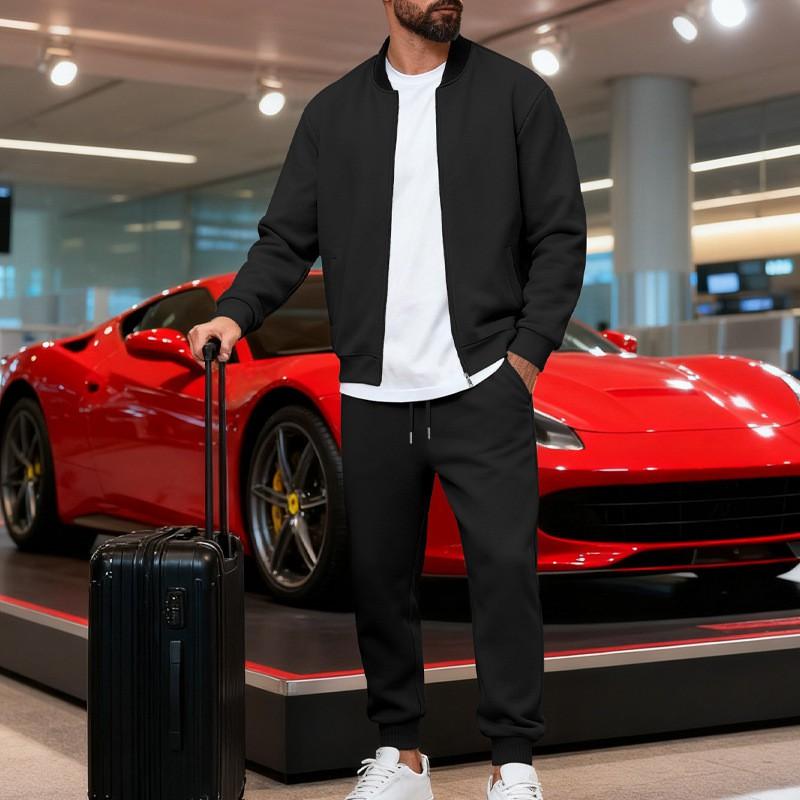 Mens Lightweight Casual Track Suit Set Zip-Up Baseball Jacket Long Pants Sporty Streetwear