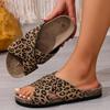Fashion Leopard Flat Slippers for Women Plus Size Cross Band Light Platform Slippers Woman 2025 Summer Comfort Non Slip Beach Shoes
