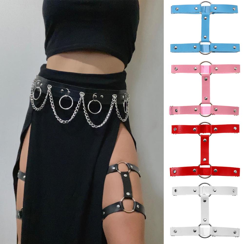 

Adjustable Leather Punk Thigh Ring Garters Leg Harness Garter Belt Gothic білий