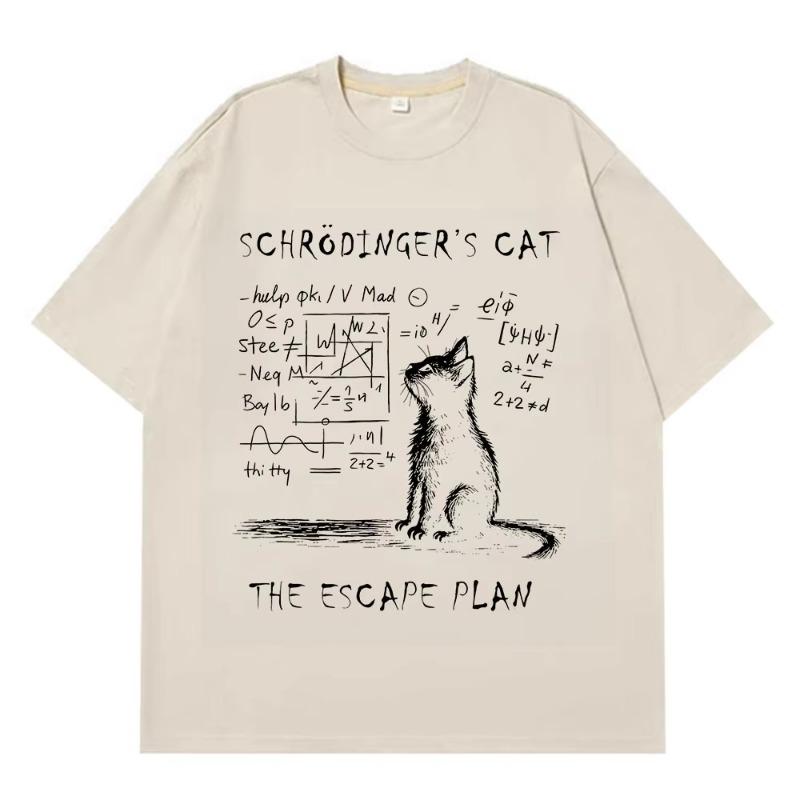 Schrodinger Cat Physics Quantum Mechanics Creative Print Summer Short-sleeved Cotton T Shirt Men Women Streetwear Loose T-shirts