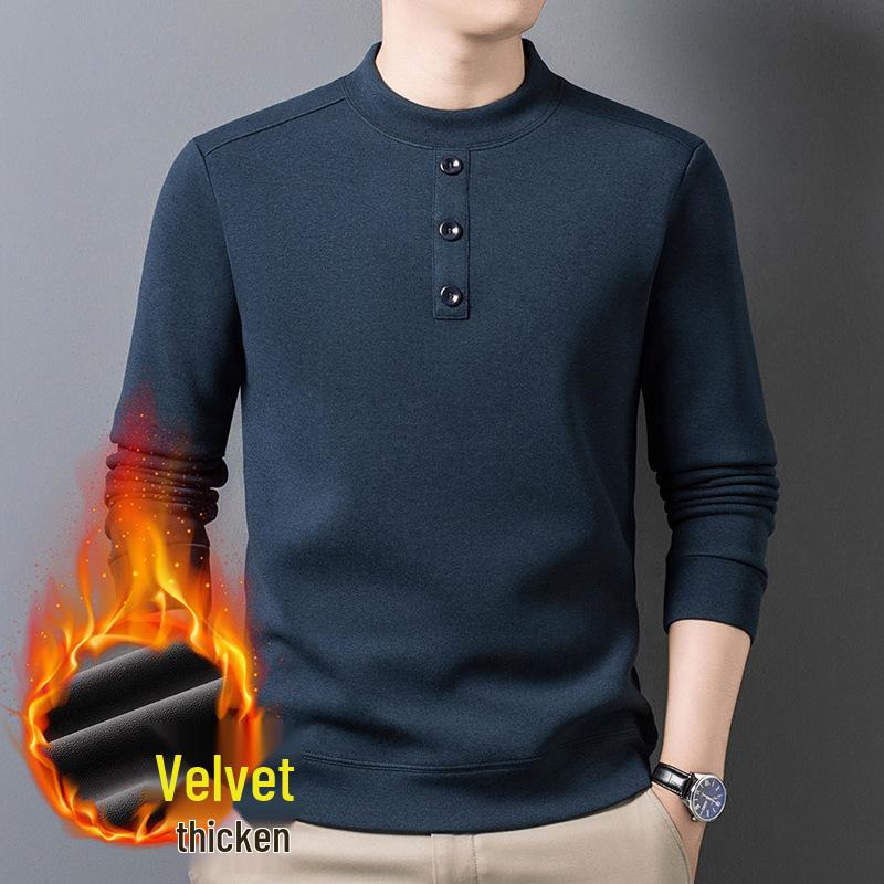 Winter Plus Velvet Men's Long Sleeve Round Neck Solid Color Casual Hoodie
