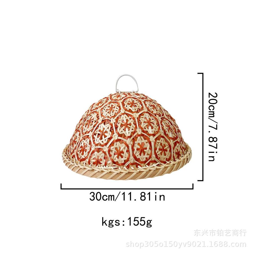 Handmade Rattan - Woven Nanyang - Style Circular Fruit Plate / Bread Basket with Lid, Insect - Proof Dining Table Cover