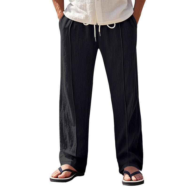 Men's Linen Breathable Wide-Leg Trousers - Lightweight Summer/Autumn Style Loose-Fit Athletic Straight-Leg Casual Trousers for Men