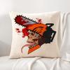 Cute C-Chainsaw Man Anime Cushion Cover Summer Coolness Linen Fabric Double-Sided Printing Pillow Case Sofa Home Decor Gift