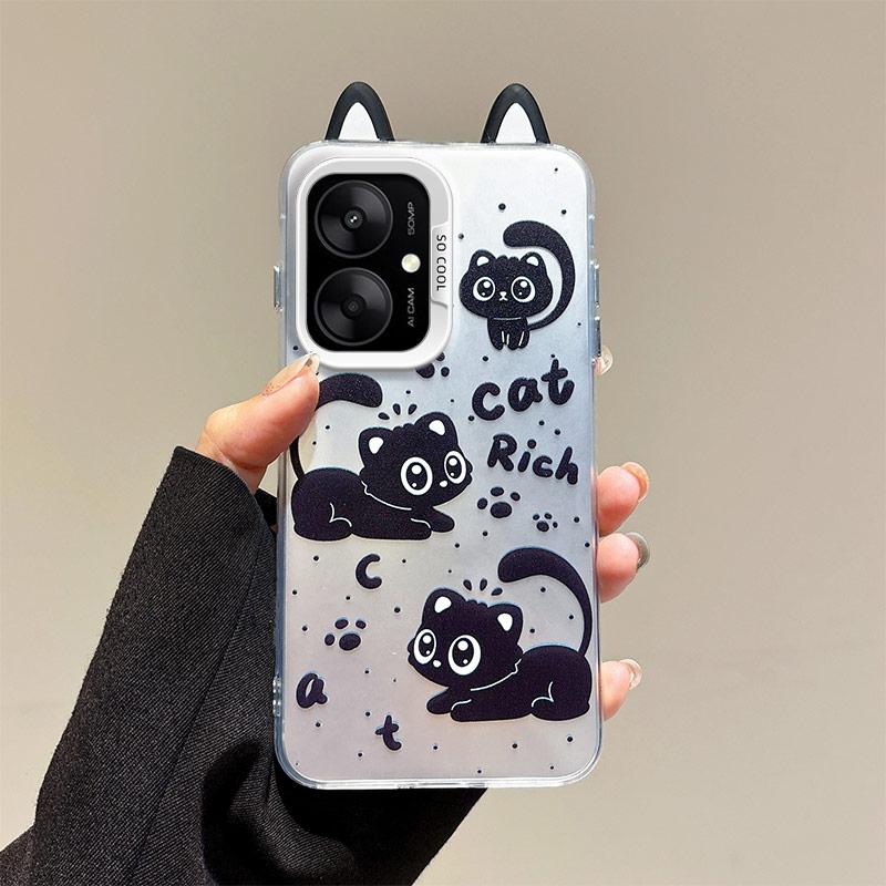 KEYSION Urocze etui z uszami i kreskówką dla Redmi 13C 4G 5G ze smyczą Miękkie silikonowe+PC Odporne na wstrząsy etui na telefon dla Xiaomi POCO C65