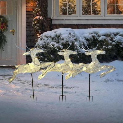 3Pcs Christmas Reindeer Figurines Ground Stakes Glittering Outdoor Props Art Crafts Lighted Deer Set