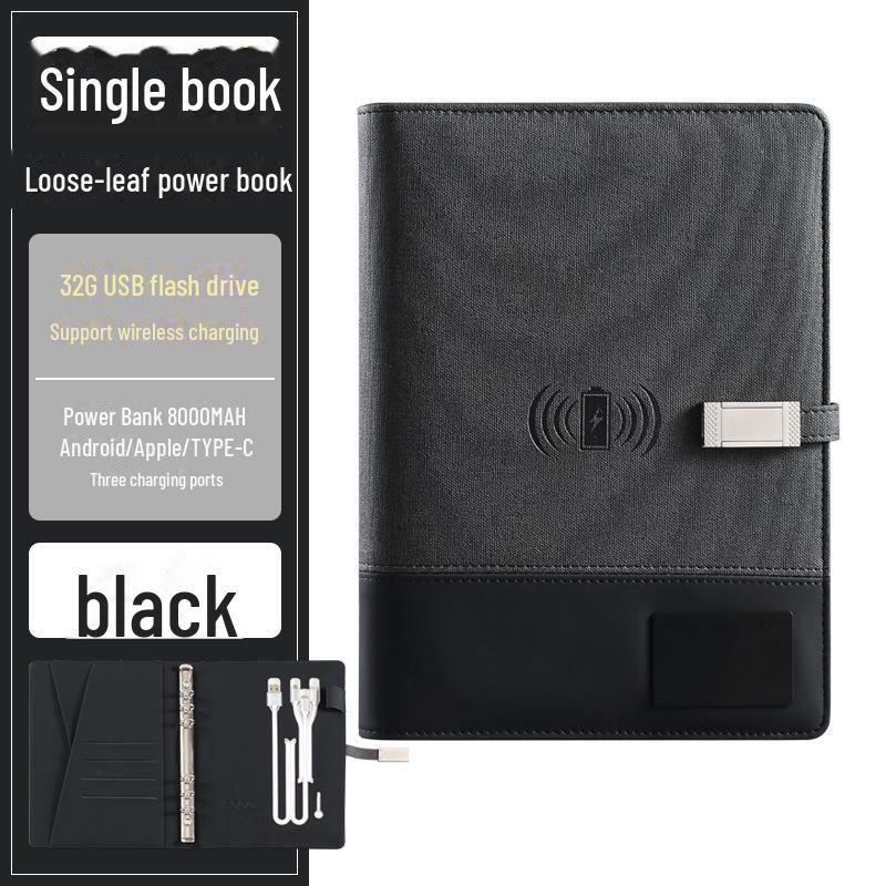 A5 Multi-Function Business Notebook with USB Charging & Luminous Logo USB Drive