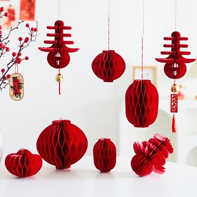 2026 New Year Decoration 3D Honeycomb Hanging Pendants Red Paper Lantern Christmas Navidad Decor Xmas New Year Hanging Ornament