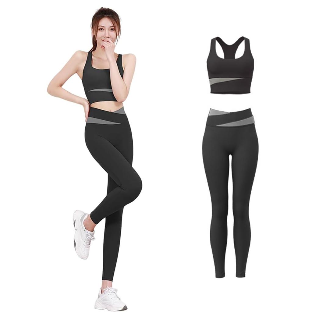 SooPii Yoga Training Sports Yoga High Waist Comfortable Set Women's Sportswear, Wear, Wear, Bra, Pants, Leggings, [Sticky Bra, Sweat-Wicking,