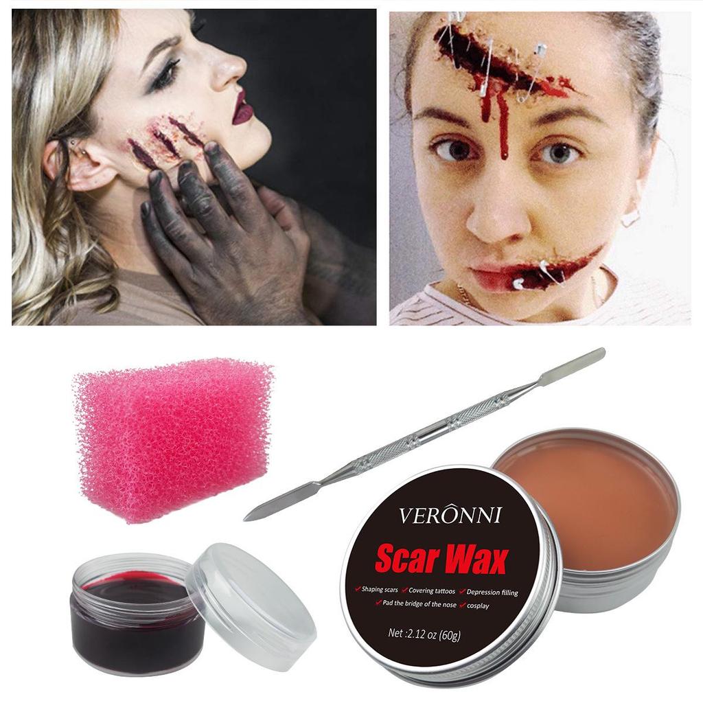Modellier-Hautwachs-Set für Film- und TV-Make-up: Halloween Messerwunde, Narbe, Blut, Augenbrauen- und Nasenkorrektor.