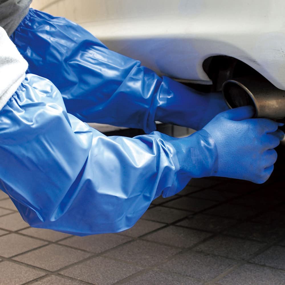 Showaglove Arbeitshandschuhe Ölbeständige Handschuhe Nr. 695 mit Armschutz Ölbeständige Vinylhandschuhe Größe L 1 Paar 2-teiliges Set Blau