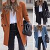 Women Winter Overcoat Double-breasted Turn-down Collar Long Sleeves Buttons Cardigan Plus Size Mid Length Outdoor Woolen Coat