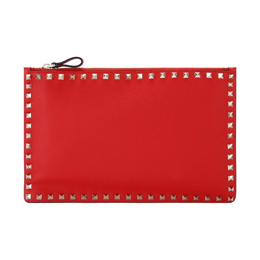 

Valentino Studded Leather Large Clutch Women Clutch Red VW2P0269VSHJU5 Basic Set (Bag+Dust Bag)