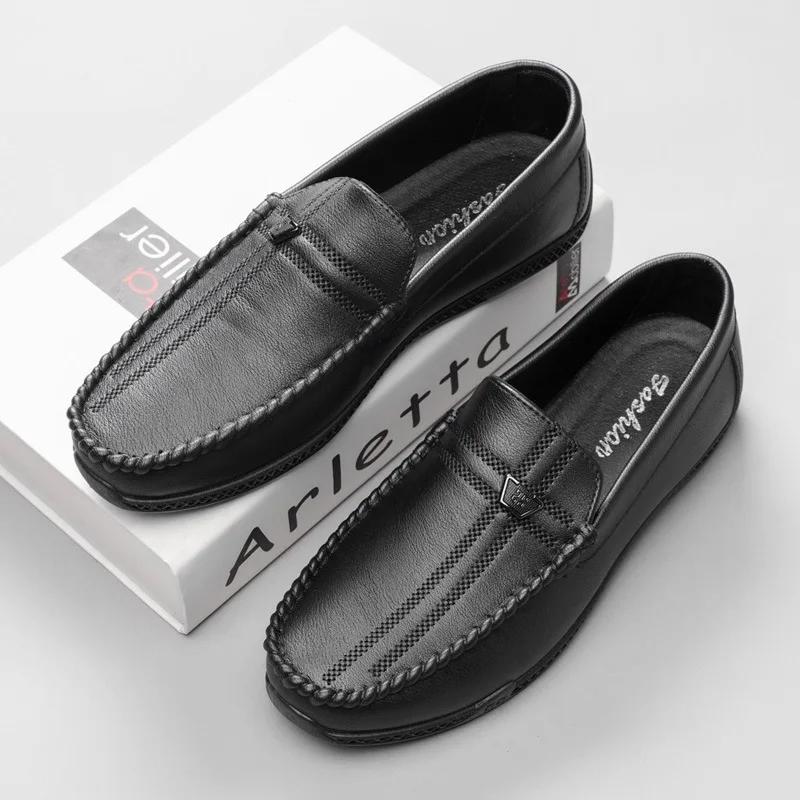 

2025 Мужские туфли дуду популярные повседневные туфли высокого класса с мягкой подошвой и дышащей кожаной обувью для мужчин 44 чёрный