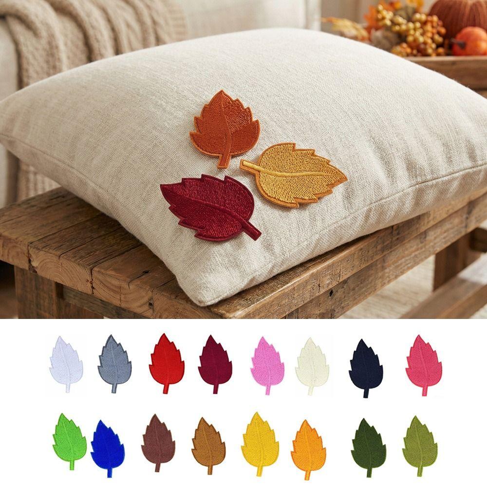 2PCS Lifelike Embroidery Leaf Stickers Pure Color Green Leaves Patch Clothes Cloth Stickers Bags