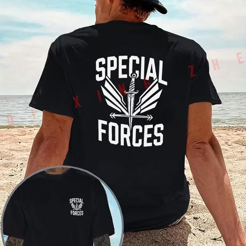 SPECIAL FORCES Tactical design motorcycle T-Shirt Cotton Double-Sided Print Men‘s Casual Short