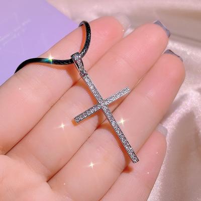 Personalized Real Gold Electroplated Copper Inlaid Zirconium Cross Necklace for Women Ins Creative Trend Geometric Pendant Accessories
