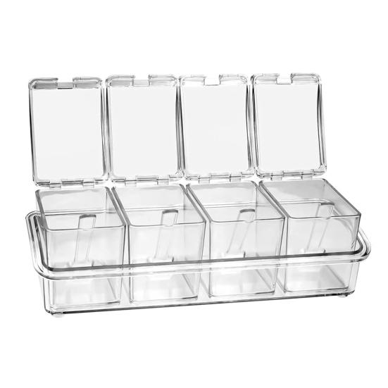 Yousheng Transparent Spice Container Set with Lids And Spoon 4-in-1 Kitchen Organizer for Salt Sugar Pepper Airtight Pantry Storage