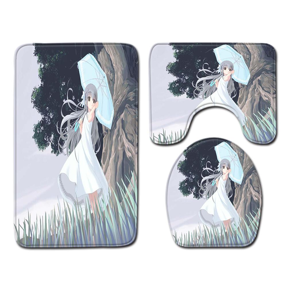 Animation Bathroom Floor Mat Three-Piece Bathroom Carpet Toilet Mat Set Door Mat Bathroom Non-Slip Mat