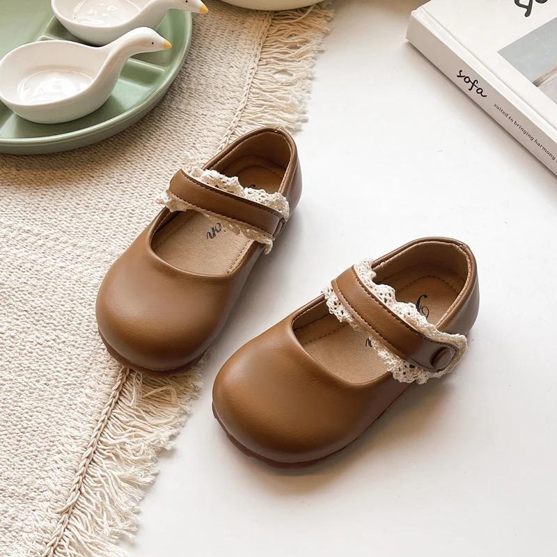 Baby Girls Mary Janes for Party Wedding Soft Toddlers Kids Leather Shoes with Lace Princess Sweet Children Flats 2025 Spring New