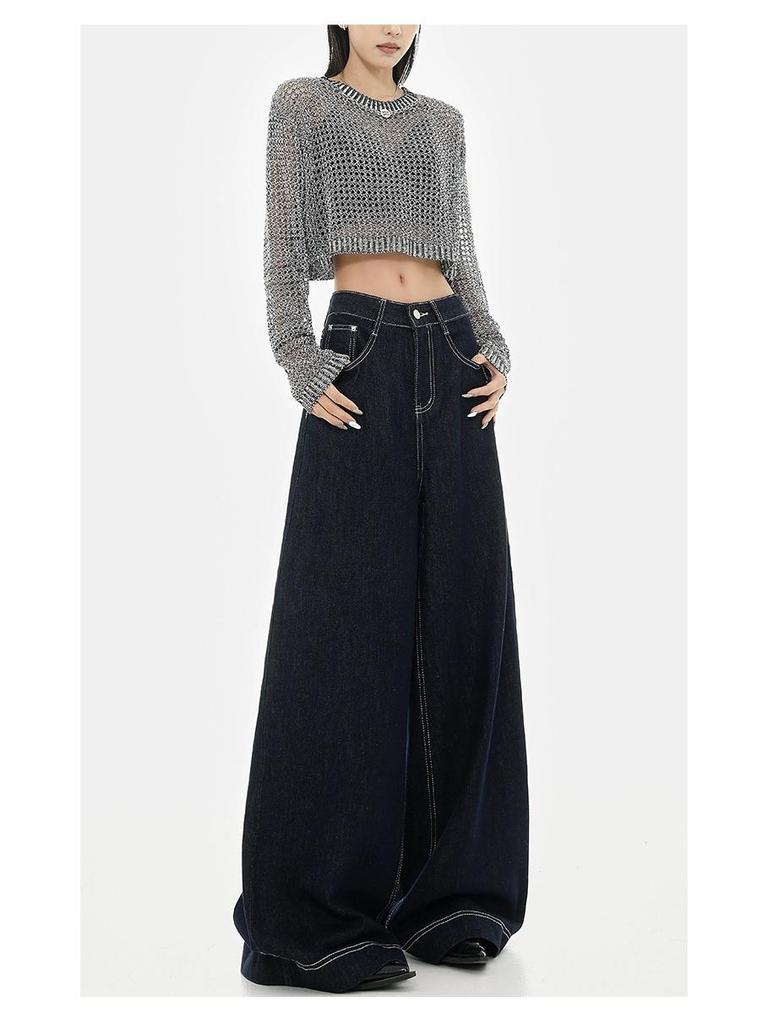 KEN STUDIO Women's Retro Loose Wide Leg Denim Jeans - Early Autumn Collection