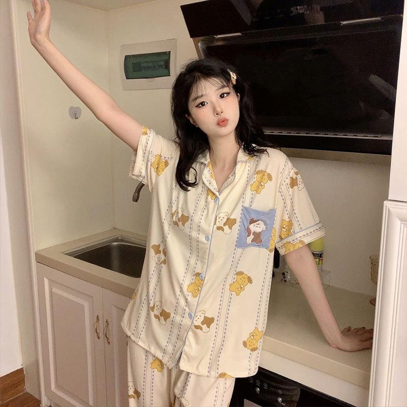 Pajamas Women's Summer Short-sleeved Gentle Wind Simple High-value Casual Women's Short-sleeved Loungewear Set