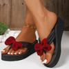 Fashion Sweet Red Bow Knot High Heel Flip Flops Women Fashion Open Toe Wedge Summer Slippers Lady New Anti-Slip Weightlight Slides Mujer