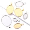 2-5pcs Stainless Steel Oval Cabochon Base Blank Setting Cabochon Cameo Tray Pendants for DIY Jewelry Making Necklace Accessories