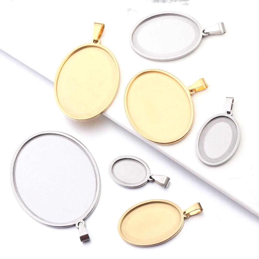 2-5pcs Stainless Steel Oval Cabochon Base Blank Setting Cabochon Cameo Tray Pendants for DIY Jewelry Making Necklace Accessories