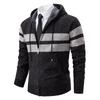 Men's Fall Winter New Fleece Lined Thick Hooded Knit Cardigan, Casual Sweater Outerwear
