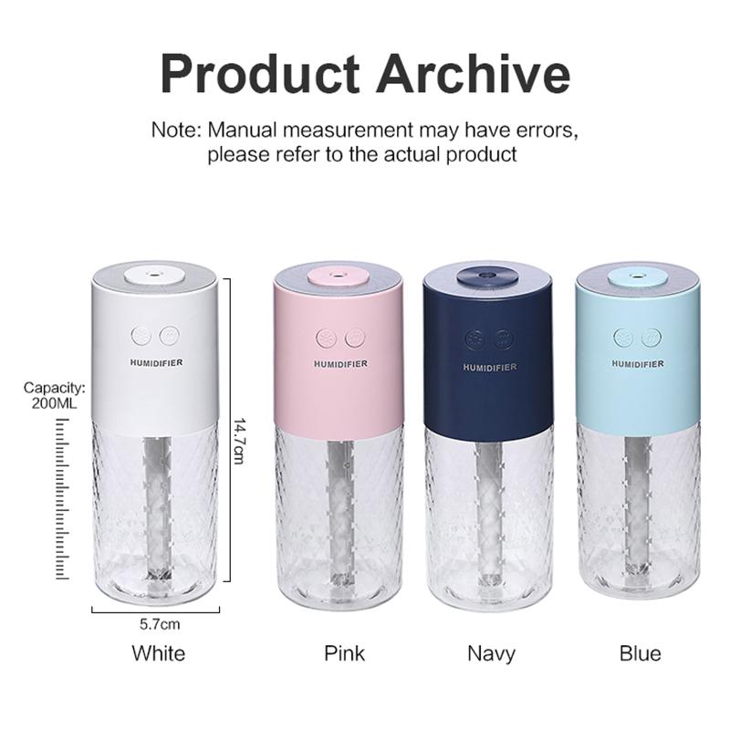 Bezdrátový přenosný zvlhčovač vzduchu do auta USB mini difuzér vodní mlhy Hydratační sprej na pokožku dárek s chladnou projekční lampou